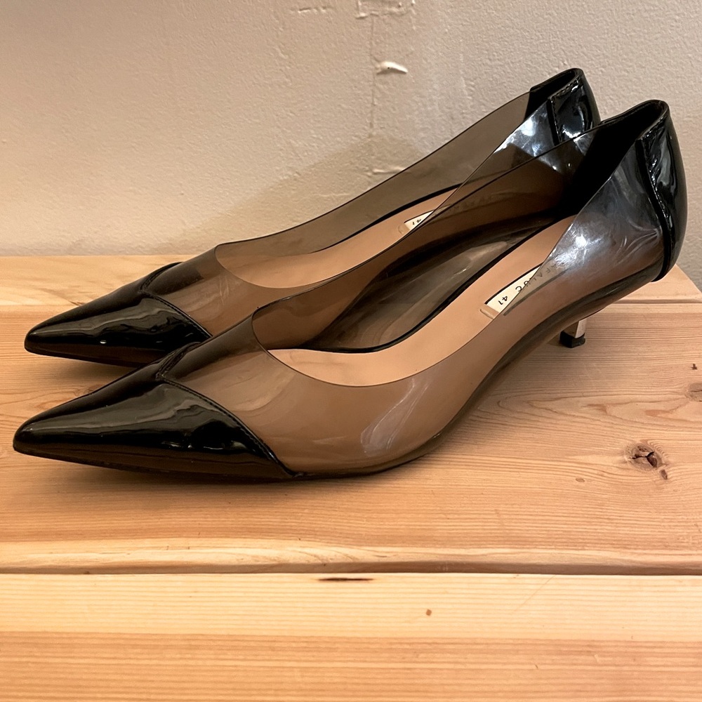 Zara Trafaluc Kitten Heels black vinyl patent  leather size 10 / 41